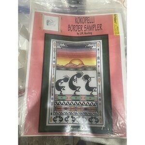Kokopelli Cross Stitch Vibrant Southwestern colors PARTLY Finished